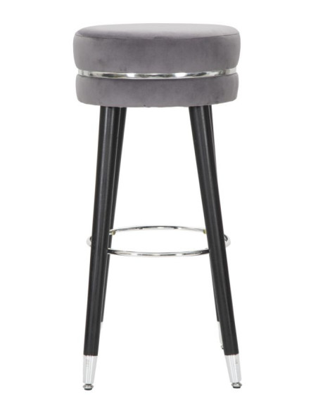 Tabouret de bar moderne rond en Velours Gris Métal Argenté Noir Paris 