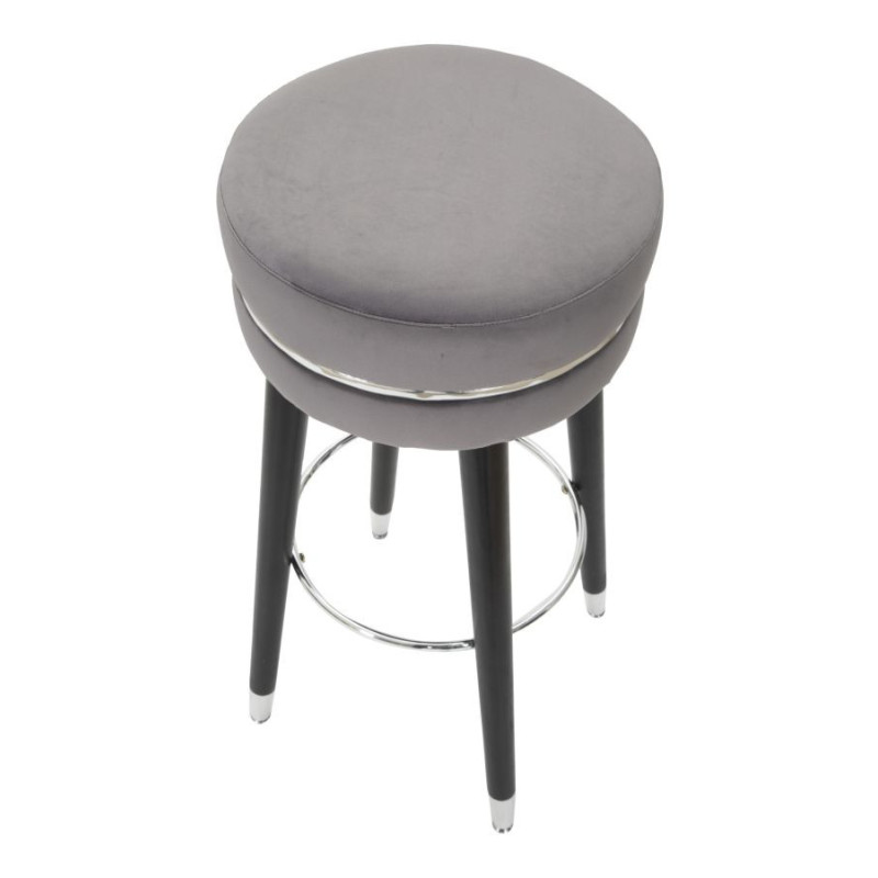 Tabouret de bar moderne rond en Velours Gris Métal Argenté Noir Paris 