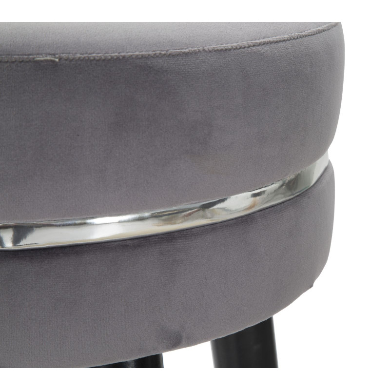 Tabouret de bar moderne rond en Velours Gris Métal Argenté Noir Paris 
