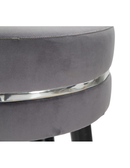 Tabouret de bar moderne rond en Velours Gris Métal Argenté Noir Paris 