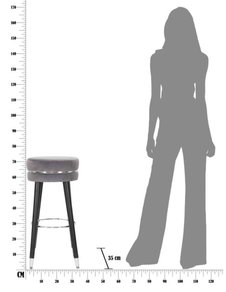 Tabouret de bar moderne rond en Velours Gris Métal Argenté Noir Paris 