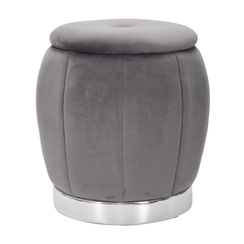 Pouf moderne avec coffre de rangement Rond en Velours Gris Argenté Paris 
