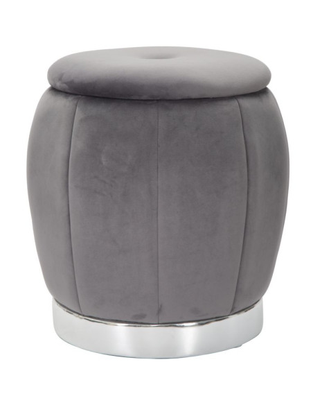 Pouf moderne avec coffre de rangement Rond en Velours Gris Argenté Paris 