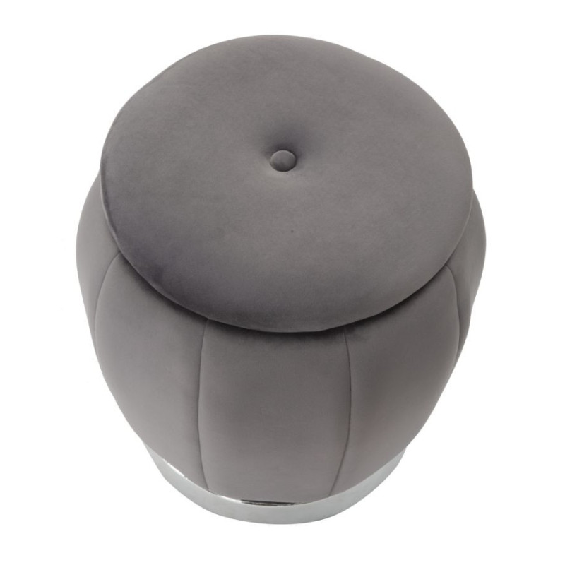 Pouf moderne avec coffre de rangement Rond en Velours Gris Argenté Paris 