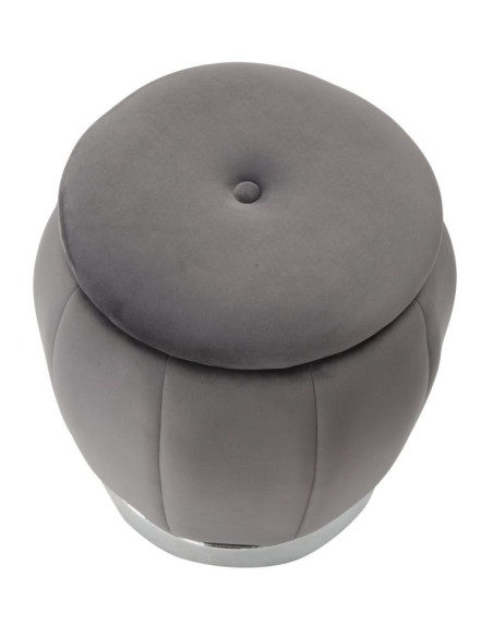 Pouf moderne avec coffre de rangement Rond en Velours Gris Argenté Paris 