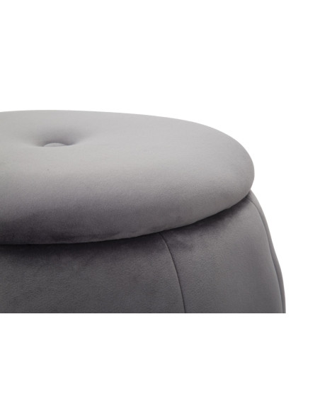 Pouf moderne avec coffre de rangement Rond en Velours Gris Argenté Paris 