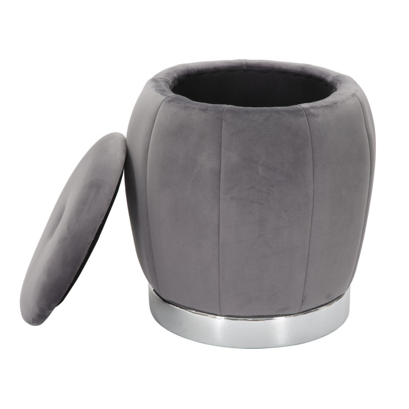 Pouf moderne avec coffre de rangement Rond en Velours Gris Argenté Paris 