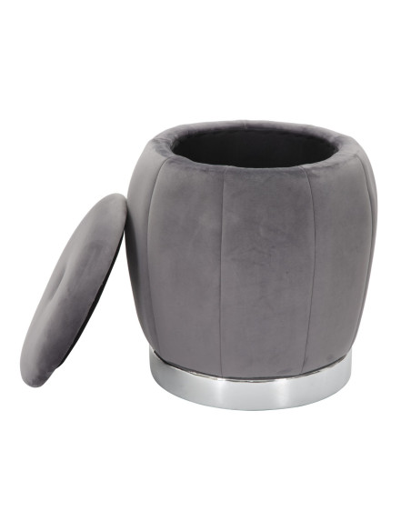 Pouf moderne avec coffre de rangement Rond en Velours Gris Argenté Paris 