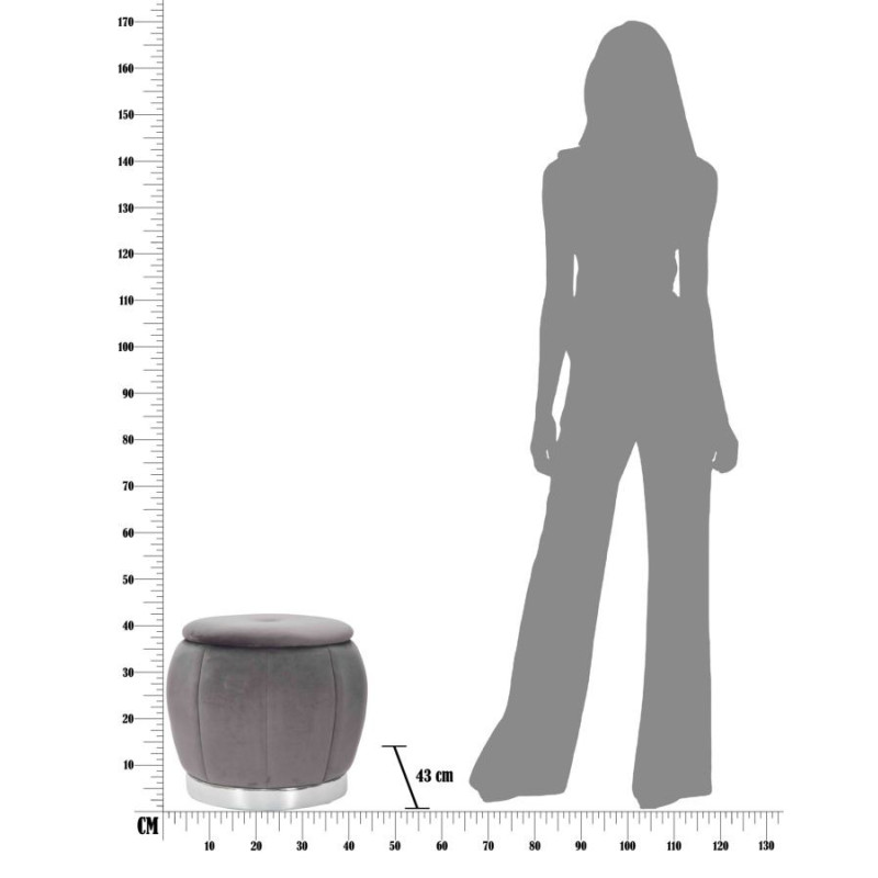 Pouf moderne avec coffre de rangement Rond en Velours Gris Argenté Paris 