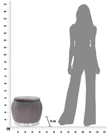 Pouf moderne avec coffre de rangement Rond en Velours Gris Argenté Paris 