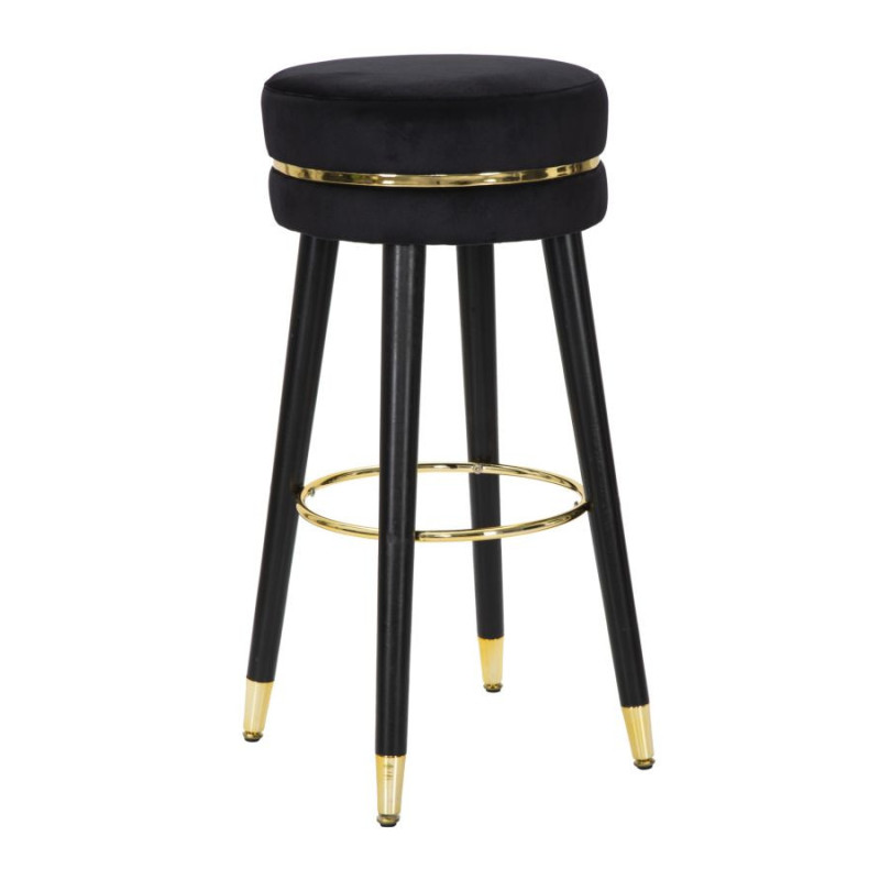 Tabouret de bar moderne rond en Velours Noir Métal Doré Noir Paris Mauro Ferretti - 1