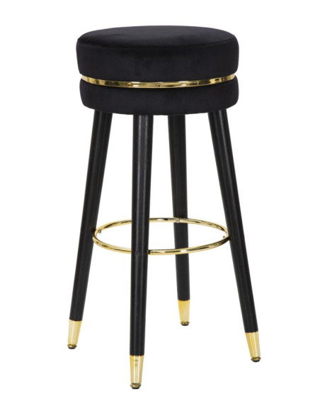 Tabouret de bar moderne rond en Velours Noir Métal Doré Noir Paris Mauro Ferretti - 1