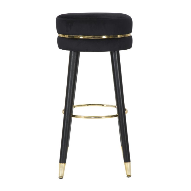 Tabouret de bar moderne rond en Velours Noir Métal Doré Noir Paris Mauro Ferretti - 3