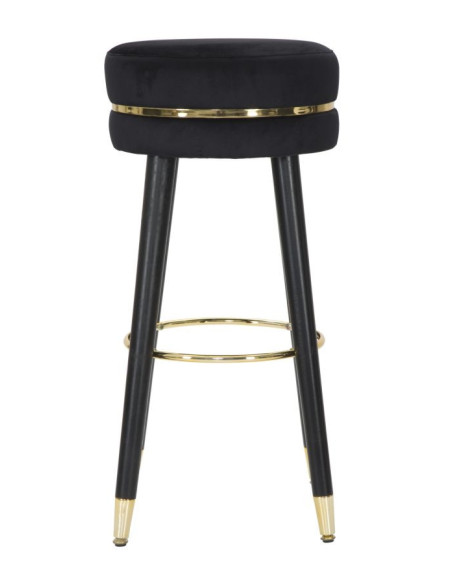 Tabouret de bar moderne rond en Velours Noir Métal Doré Noir Paris Mauro Ferretti - 3