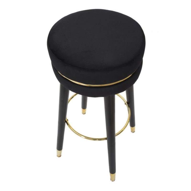 Tabouret de bar moderne rond en Velours Noir Métal Doré Noir Paris Mauro Ferretti - 4