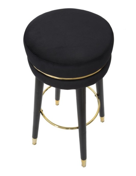 Tabouret de bar moderne rond en Velours Noir Métal Doré Noir Paris Mauro Ferretti - 4