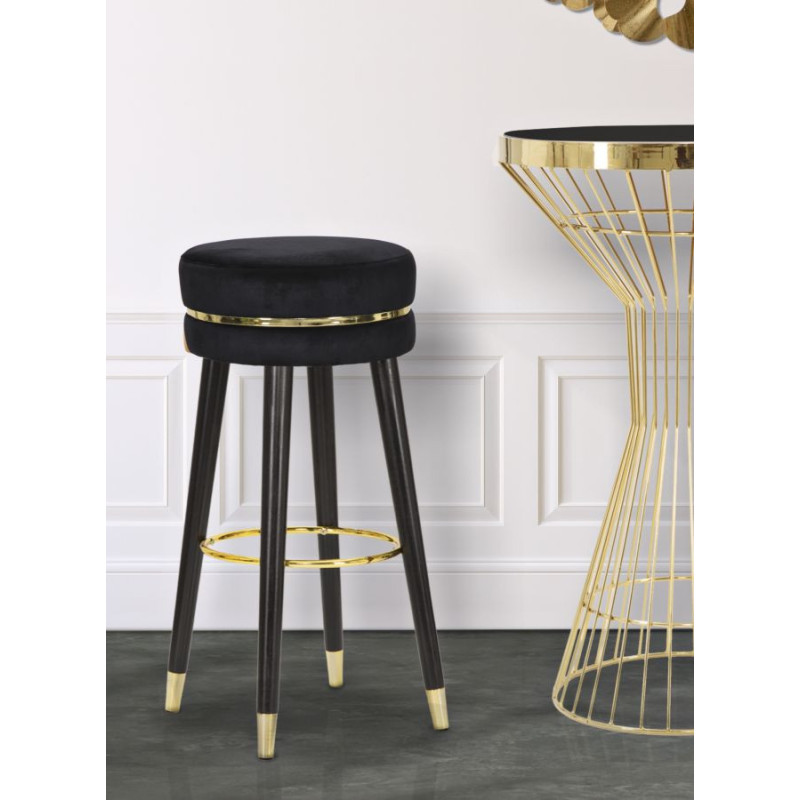 Tabouret de bar moderne rond en Velours Noir Métal Doré Noir Paris Mauro Ferretti - 2