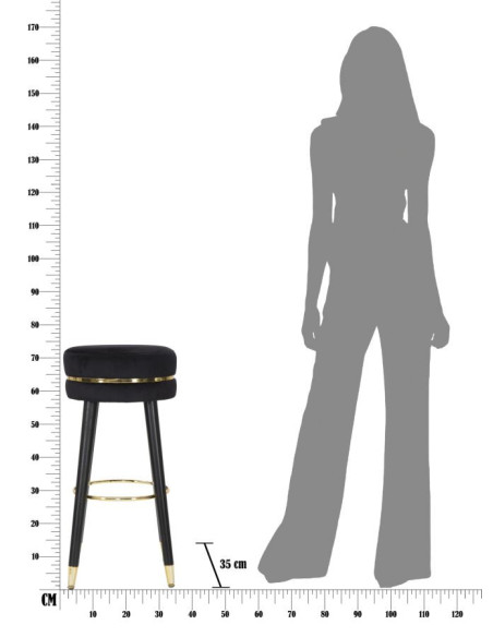 Tabouret de bar moderne rond en Velours Noir Métal Doré Noir Paris Mauro Ferretti - 8