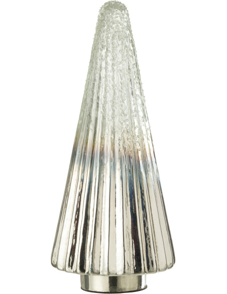 Sapin de Noël 35 cm en Verre Transparent Argenté Motif strié - 1