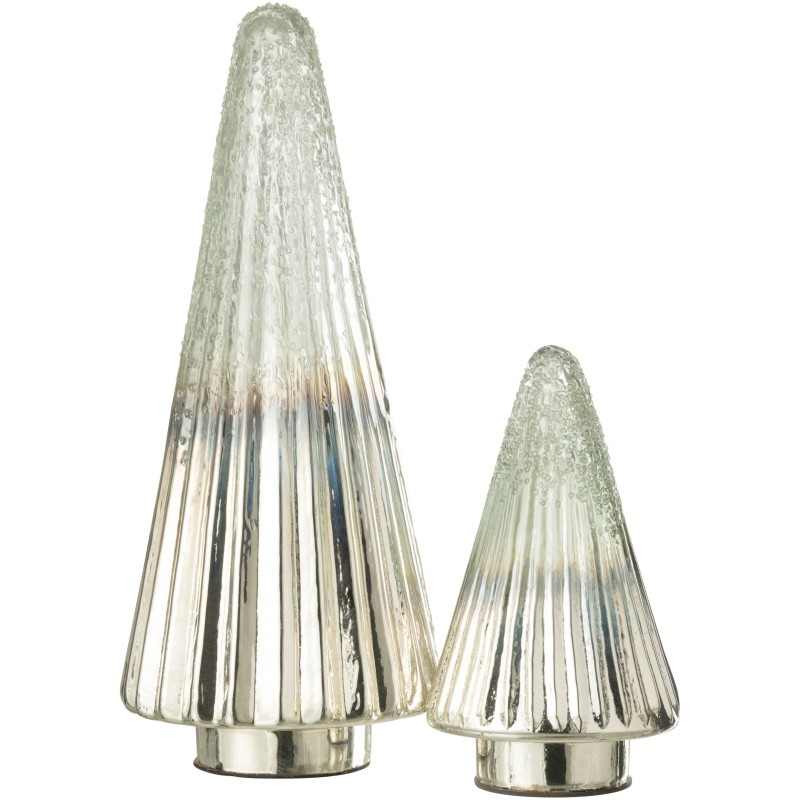 Sapin de Noël 35 cm en Verre Transparent Argenté Motif strié - 2