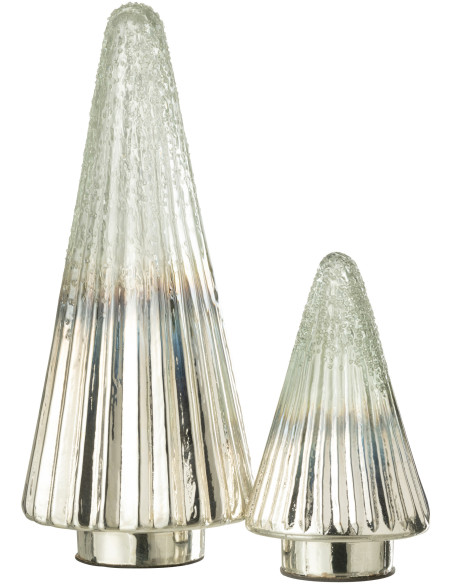 Sapin de Noël 35 cm en Verre Transparent Argenté Motif strié - 2