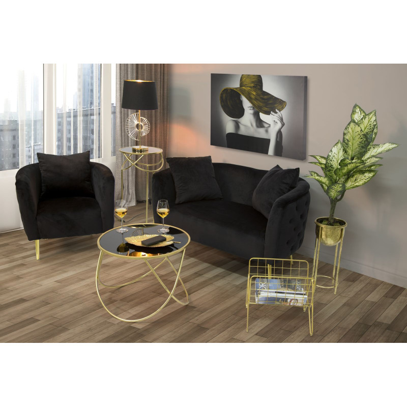 Canapé moderne Droit 2 places en Velours Blanc crème Capitonné Métal Doré Bois Bucarest 