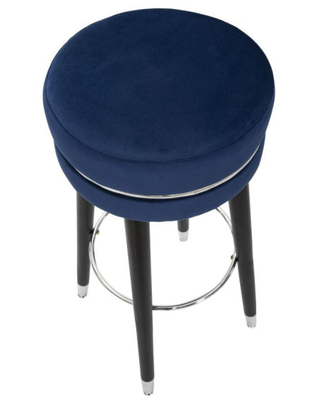 Tabouret de bar moderne rond en Velours Bleu Métal Argenté Noir Paris 