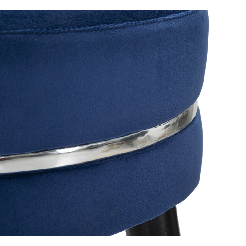 Tabouret de bar moderne rond en Velours Bleu Métal Argenté Noir Paris 
