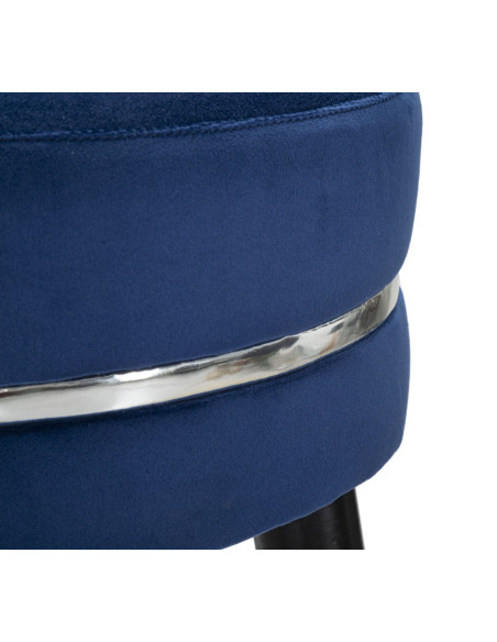 Tabouret de bar moderne rond en Velours Bleu Métal Argenté Noir Paris 