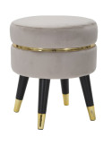Tabouret moderne Rond en Velours Gris Métal Doré Noir Paris