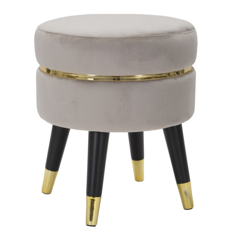 Tabouret moderne Rond en Velours Gris Métal Doré Noir Paris 
