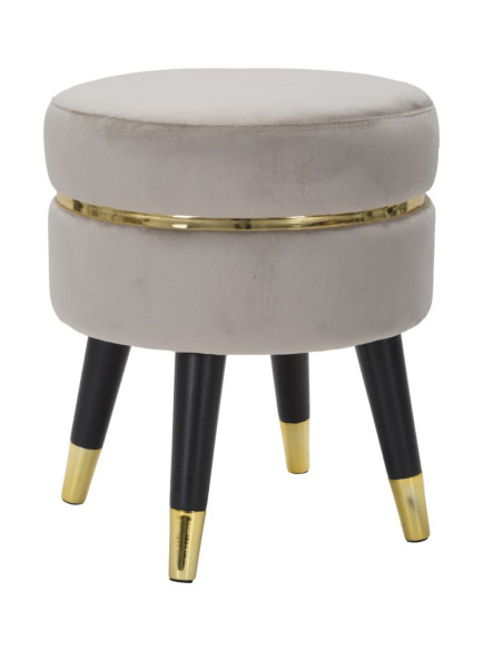 Tabouret moderne Rond en Velours Gris Métal Doré Noir Paris 