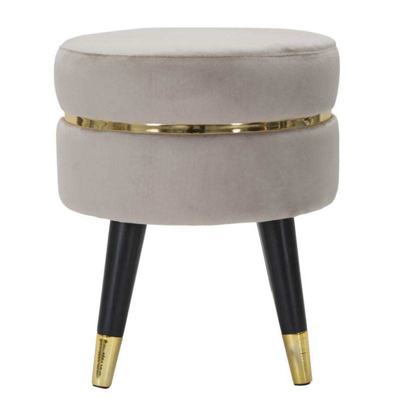Tabouret moderne Rond en Velours Gris Métal Doré Noir Paris 