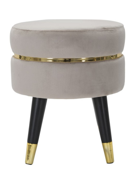 Tabouret moderne Rond en Velours Gris Métal Doré Noir Paris 