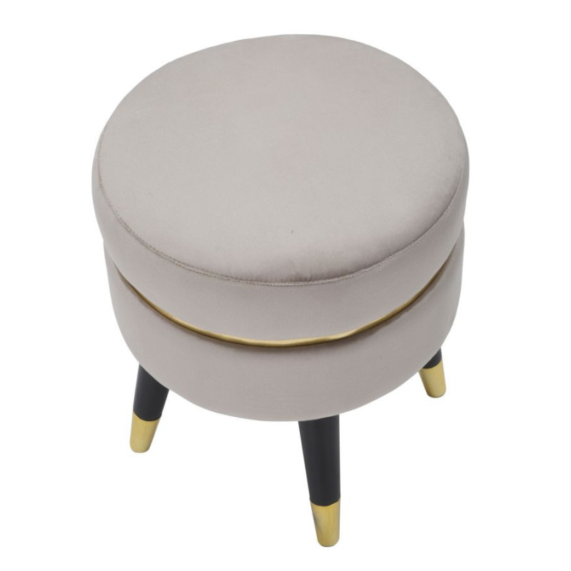Tabouret moderne Rond en Velours Gris Métal Doré Noir Paris 