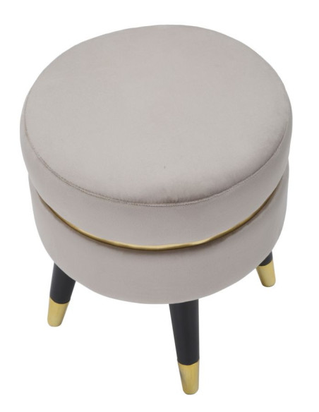 Tabouret moderne Rond en Velours Gris Métal Doré Noir Paris 
