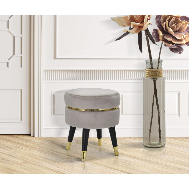 Tabouret moderne Rond en Velours Gris Métal Doré Noir Paris 