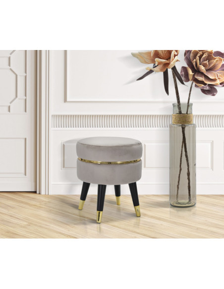 Tabouret moderne Rond en Velours Gris Métal Doré Noir Paris 