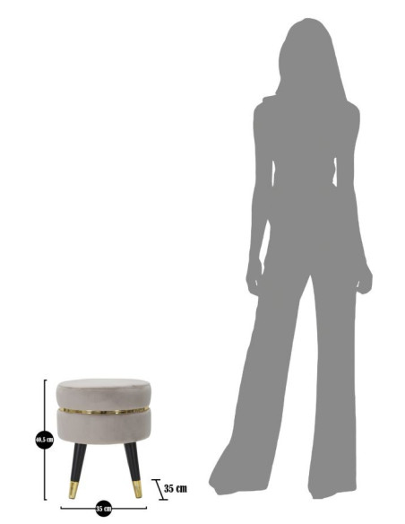 Tabouret moderne Rond en Velours Gris Métal Doré Noir Paris 