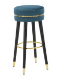 Tabouret de bar moderne rond en Velours Bleu canard Métal Doré Noir Paris