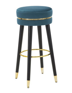 Tabouret de bar moderne rond en Velours Bleu canard Métal Doré Noir Paris Mauro Ferretti - 1