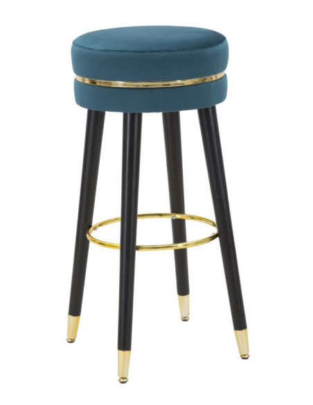 Tabouret de bar moderne rond en Velours Bleu canard Métal Doré Noir Paris Mauro Ferretti - 1