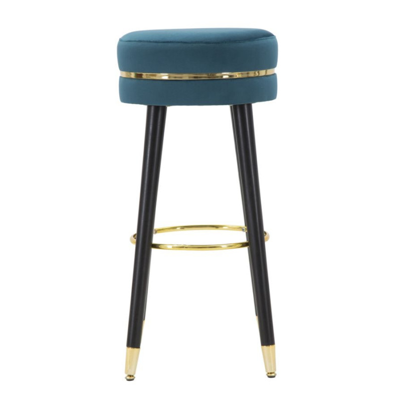 Tabouret de bar moderne rond en Velours Bleu canard Métal Doré Noir Paris Mauro Ferretti - 2