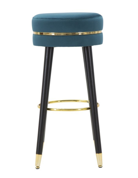 Tabouret de bar moderne rond en Velours Bleu canard Métal Doré Noir Paris Mauro Ferretti - 2