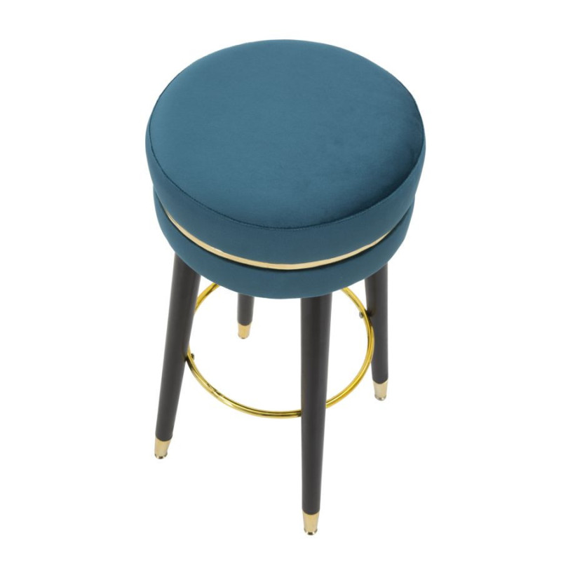 Tabouret de bar moderne rond en Velours Bleu canard Métal Doré Noir Paris Mauro Ferretti - 3