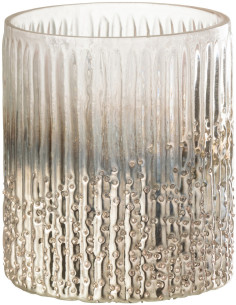 Photophore rose et argenté en verre côtelé 10x12 - 1