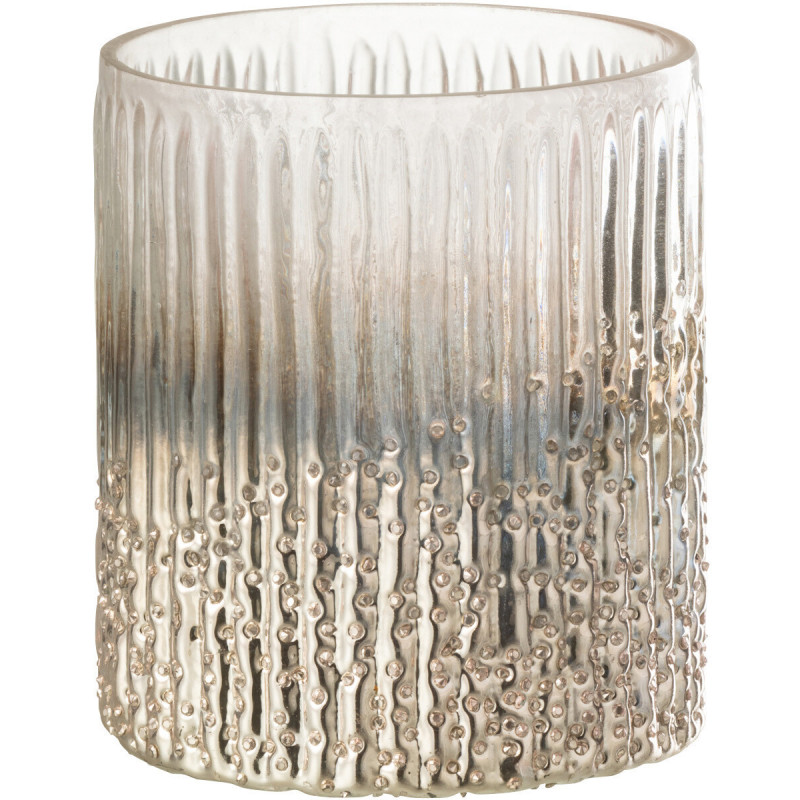 Photophore rose et argenté en verre côtelé 10x12 - 1