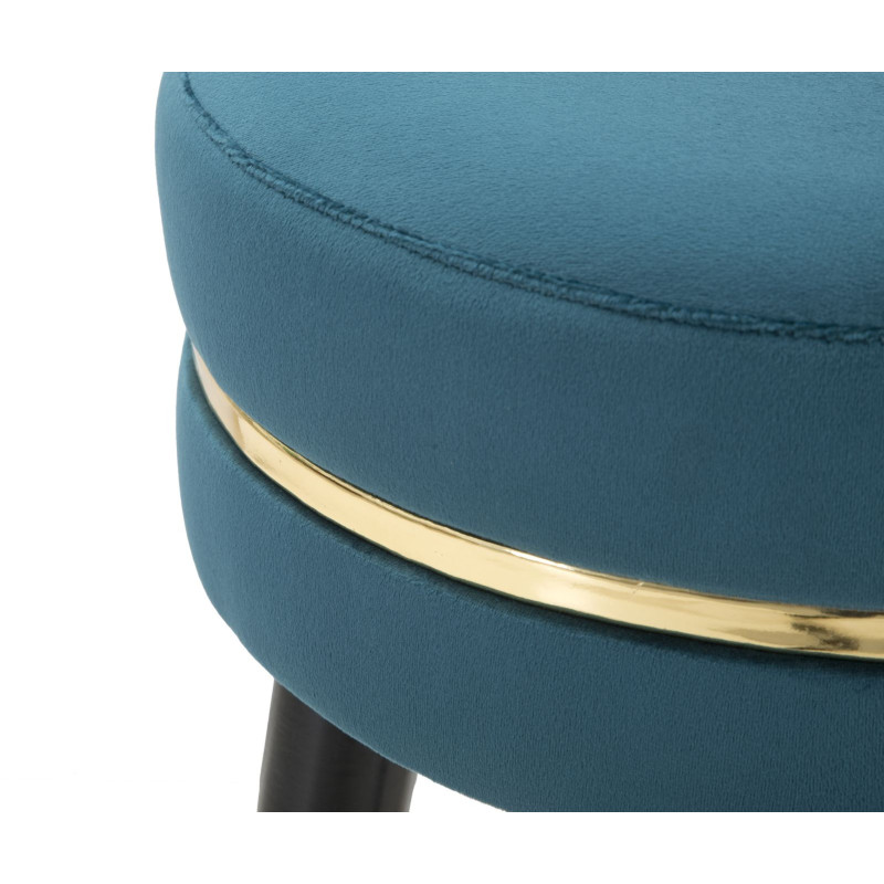 Tabouret de bar moderne rond en Velours Bleu canard Métal Doré Noir Paris Mauro Ferretti - 4