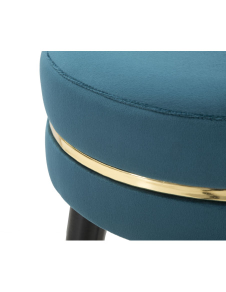 Tabouret de bar moderne rond en Velours Bleu canard Métal Doré Noir Paris Mauro Ferretti - 4