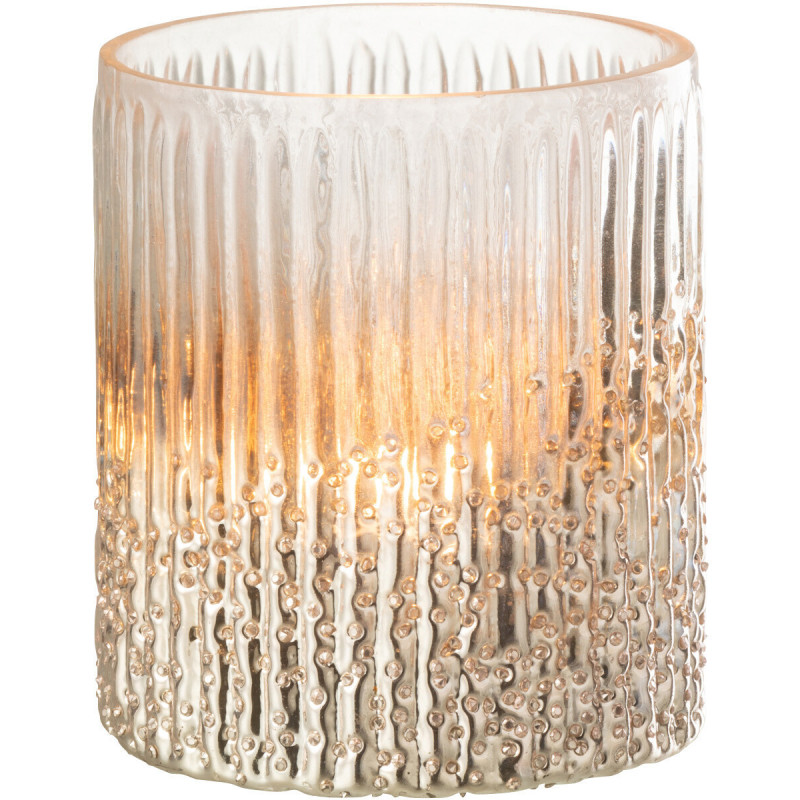 Photophore rose et argenté en verre côtelé 10x12 - 2